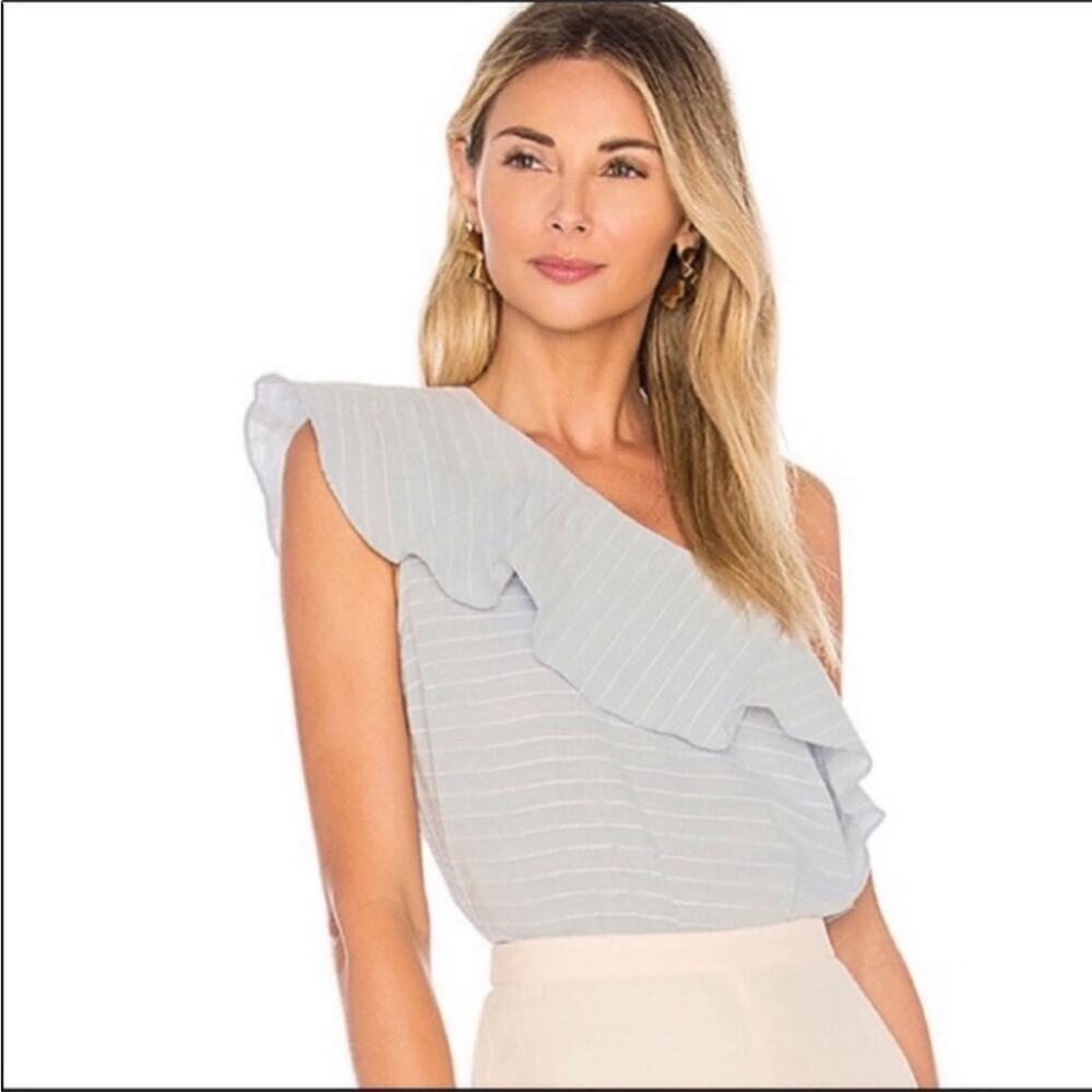 L’Acadamie one shoulder chambray tank top size small blue w/ white stripes